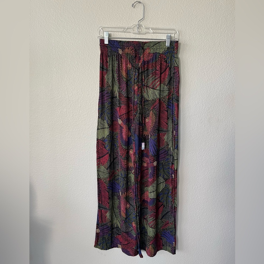 Rachel Zoe Wide Leg Resort Beaded Tassel Parrot Boho Pants Women's Size S